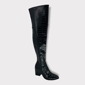 Marc Fisher Black Croc Embossed Leather Boots